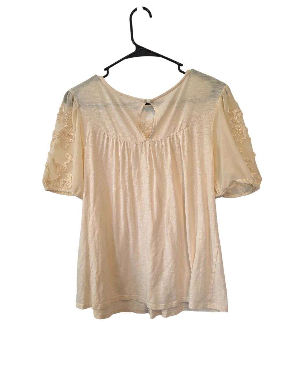 Anthropologie Delilah Blouse Cream Embroidered Puff-Sleeve Top Size Small